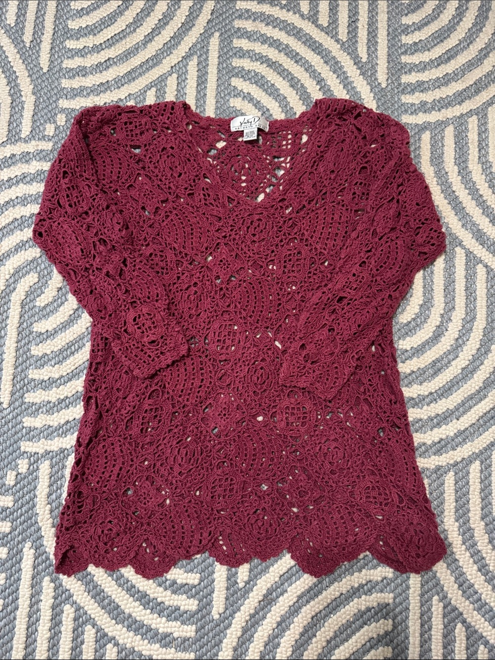 Vintage Kathryn Dene Burgundy Crochet Lace Longline Top 18/20